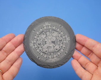 Aztec Calendar with Ponies - Large Stone / Slate Coaster Disc