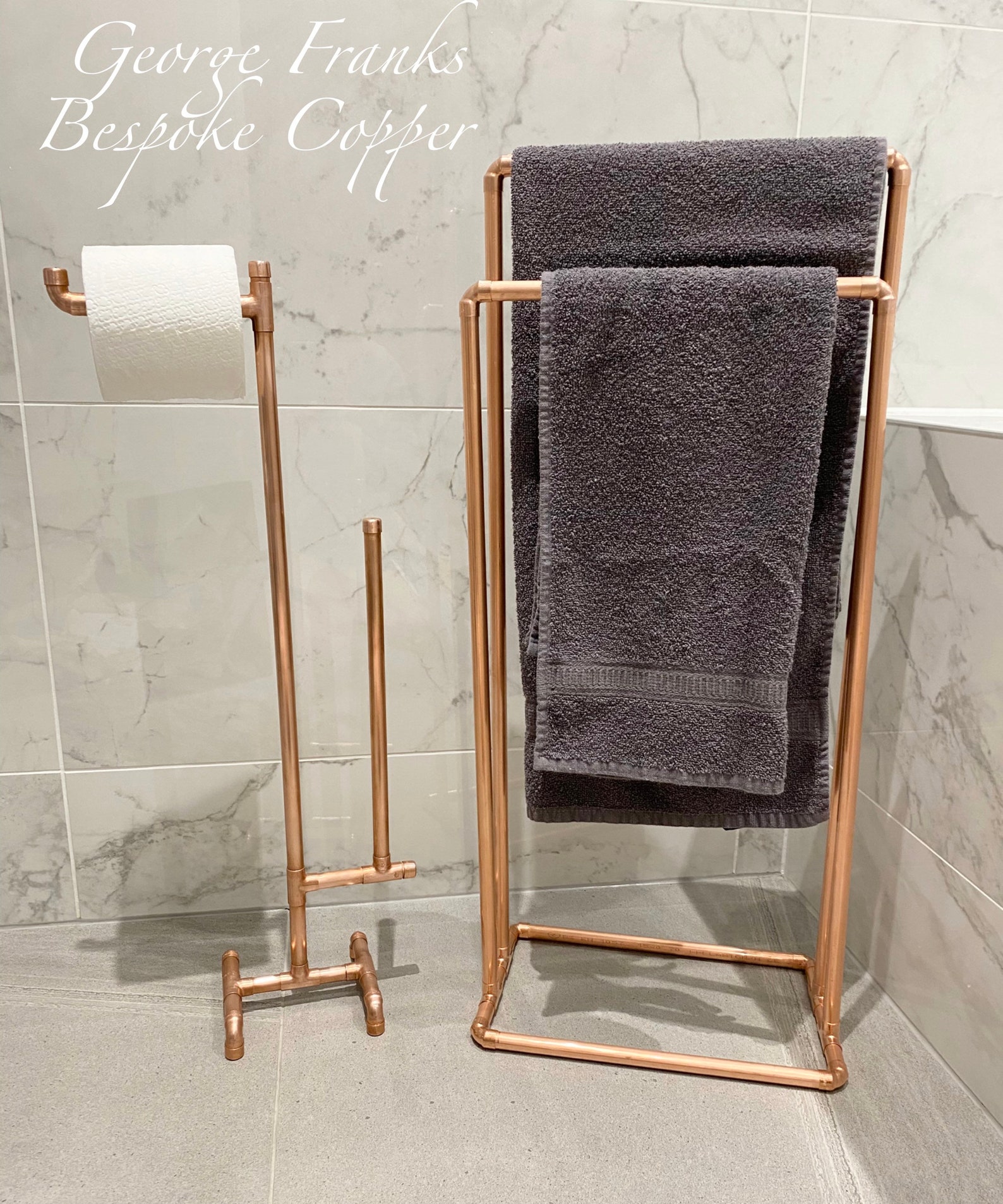 Towel Rail and Toilet Roll Holder Freestanding Copper Bathroom Etsy