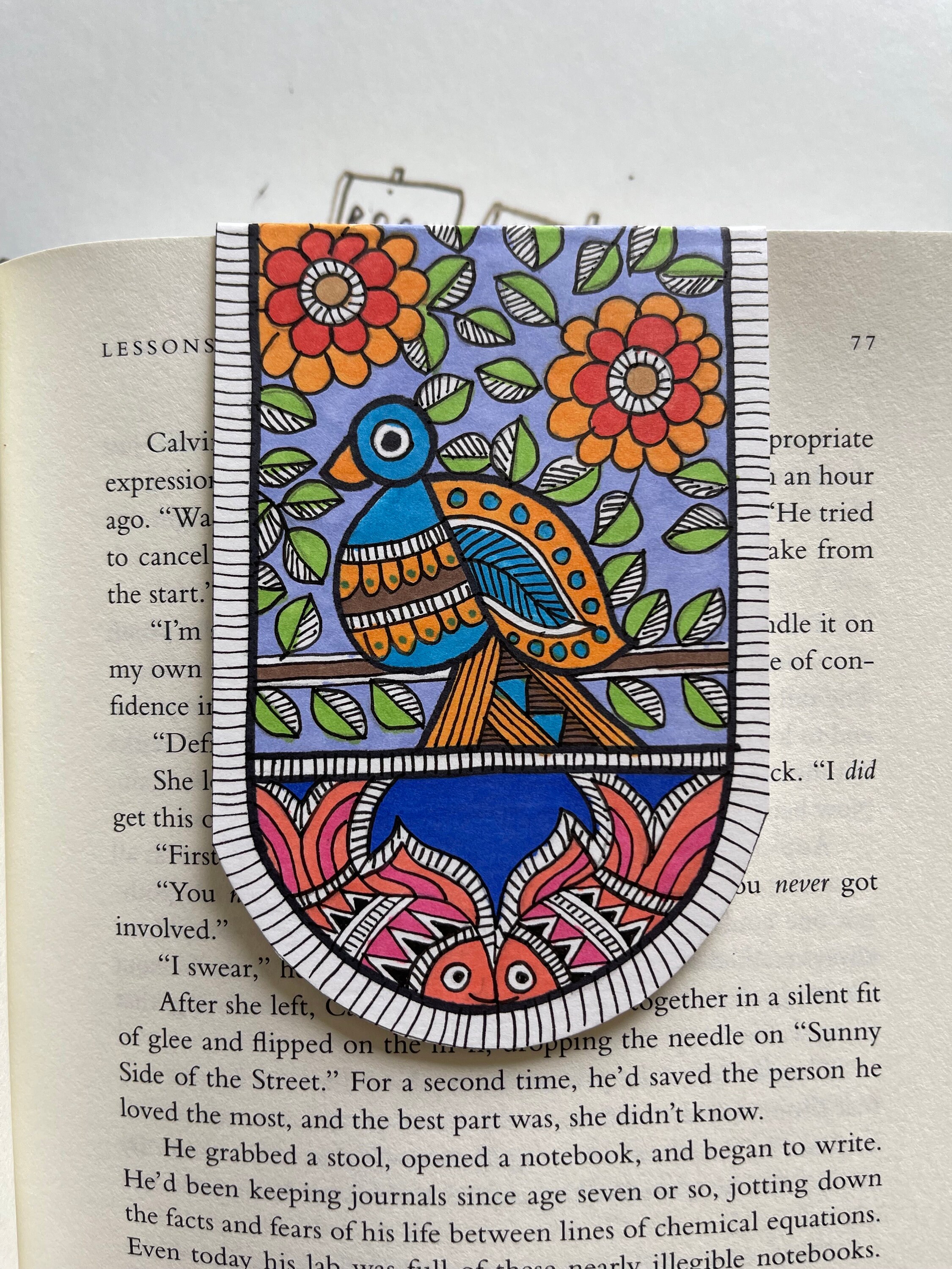 Hand Drawn Magnetic Madhubani Bookmark Book Lover Gift Indian Folk Art ...