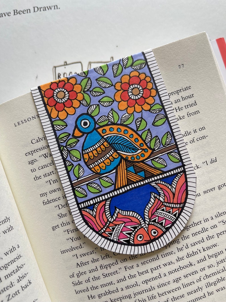 Hand Drawn Magnetic Madhubani Bookmark Book Lover Gift Indian Folk Art ...