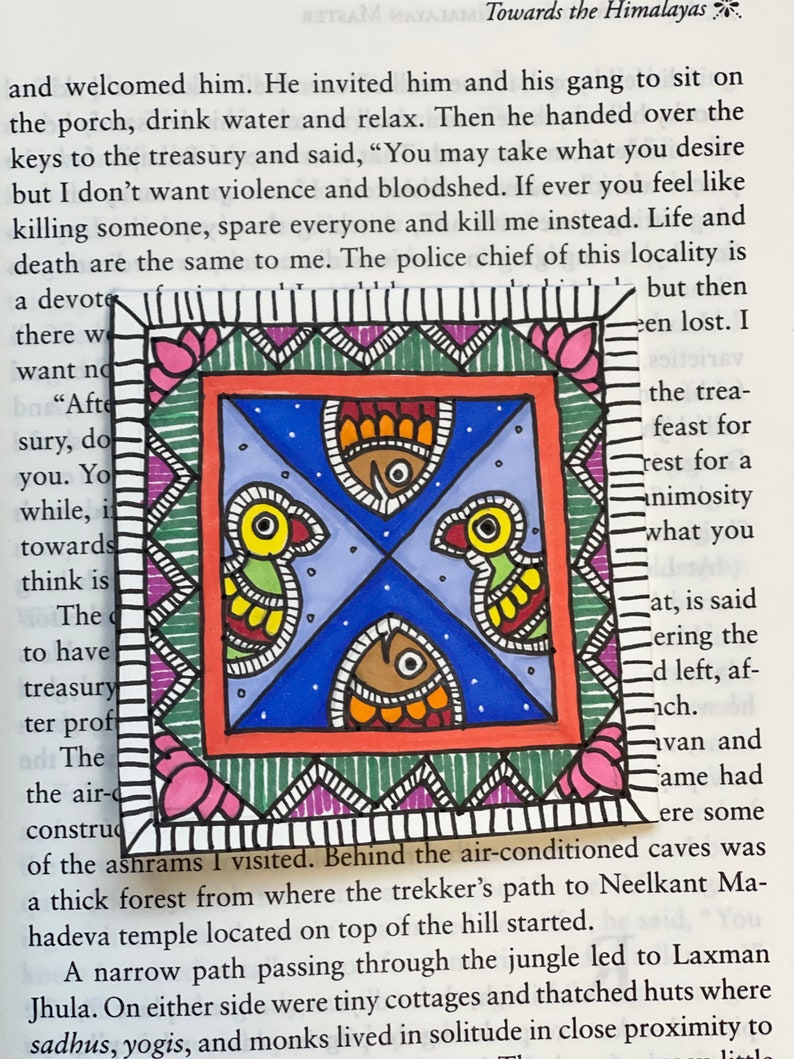 Original Artwork Hand Drawn Corner Bookmark Madhubani Motifs Indian ...