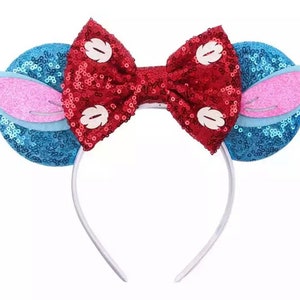 Ready to Ship Lilo Stitch Mickey Ears Minnie Mouse Disney Headband Bow Red Blue Pink Sequinned