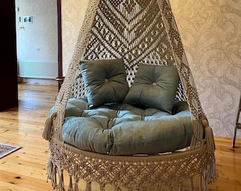 Handmade Macrame Swing Chair, Boho Hanging Hammock, Macrame Patio Double Swing, Luxurious Hammock Chair, Macrame Hanging Swing,Hammock