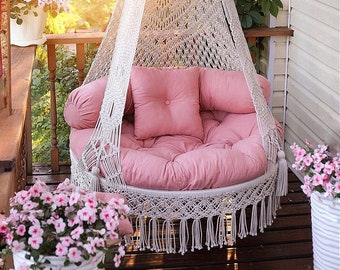 Handmade Macrame Double Seated Swing, Boho Patio Porch Chair