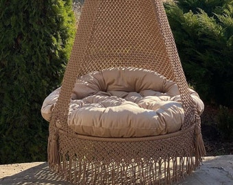 Altalena a doppia seduta Macrame, sedia sospesa Macrame, altalena da patio Macrame, altalena amaca, sedia per interni, altalena Macrame, letto altalena, sedia amaca