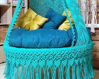 Handmade Macrame Double Seated Swing, Boho Porch Decor