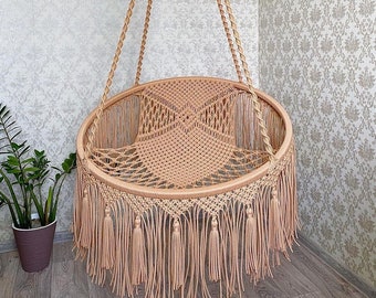 Handmade Macrame Swing Chair, Boho Hammock, Indoor Outdoor