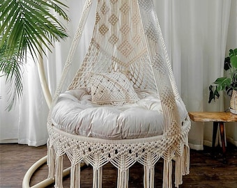 Macrame Swing Chair, Macrame Hangstoel, Macrame Round Swing, Hangmat Schommels, Hangstoel, Schommelset, Hangstoel, Boho Schommelstoel