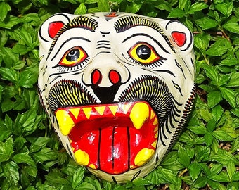 White Tiger Mask | Paper Mache Wall Decor, Pattachitra Style