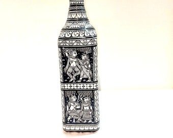 Hand painted Bottle Art, HandPainted bottle Art, Pattachitra Bottle Art Unique Gift, Gift for her, Table Decor,  Hand painted Bottle Vase