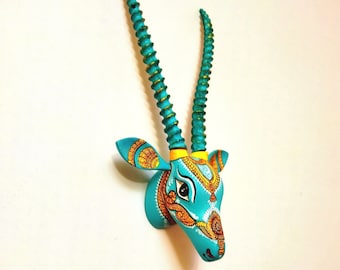 Wooden deer head mounted wall hanging handmade /Wall Sculpture/ Wall Decor/ Deer Head Statue/ Indian Sculpture/Good Luck Charm/Deer Wall Art