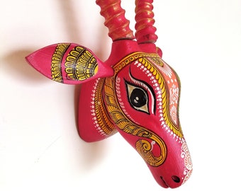 Deer Head /Wall Sculpture/ Wooden Wall Art/ Wall Decor/ Deer Head Statue/ Indian Sculpture/ Good Luck Charm/ Wooden Deer Head/ Deer Wall Art