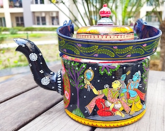 TEAPOT, Folk Love Story Teapot | Ethnic Wedding Gift | Xmas Gift | Unique Design floral Teapot,RadhaKrishna | HouseWarming Gift,GIFT for Her