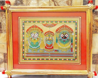 Pattachitra Painting, Jagannath Suna besha Car Festival Puri, Lord Jagannath Painting, Palm leaf Jagannath hand painting