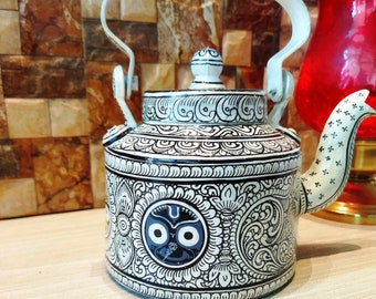 Hand Painted Aluminum Teapot, Pattachitra Art, Indian Kettle