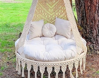 Macrame Double seated Swing, Macrame Hanging Chair, Macrame Porch Swing chair, Hammock Swing, Indoor Chair, Macrame Patio Swing, Swing Bed,