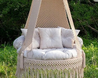 Handmade Macrame Swing Chair, Boho Hammock, Indoor Outdoor