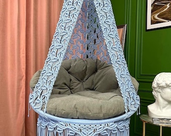 Handmade Macrame Swing Chair, Hanging Cotton Hammock, Boho Decor