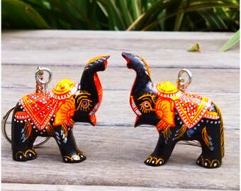 Wooden Elephant Key chain | Set of 2 Good Luck Elephant Charm Key Ring | Lucky Charm Key Chain | Elephant Lover Key Chain | Sutalicrafts