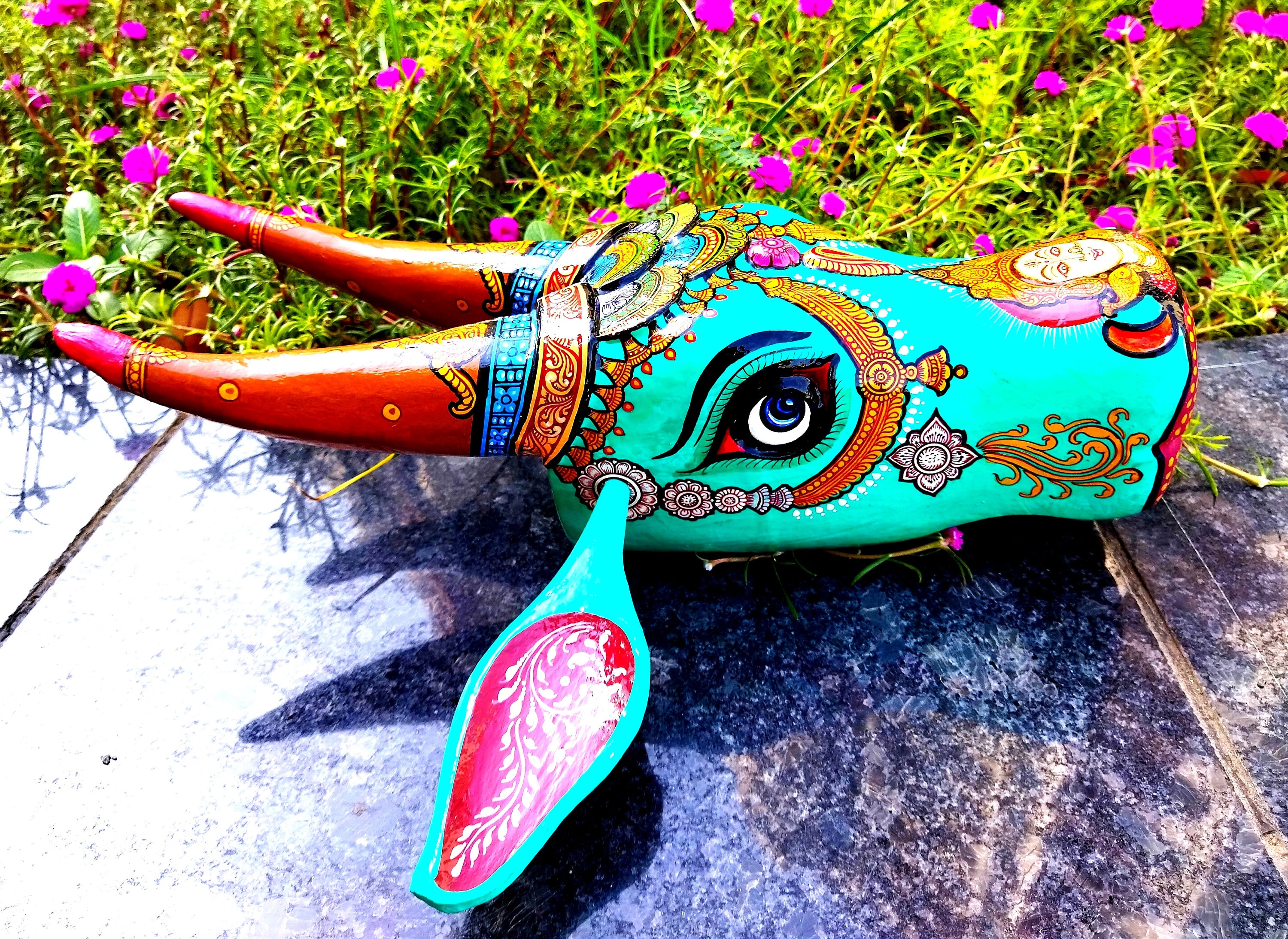 Cow Head Wooden Handpainted Bull Head Hand Painted Indian Etsy India