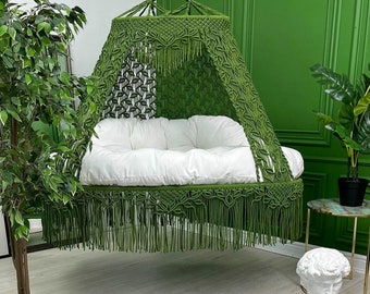 Handmade Macrame Double Seated Swing, Boho Hanging Chair, Hanging Macrame Swing Chair,Balcony Swing Luxurious Hammock,Boho RopeSwing Chair