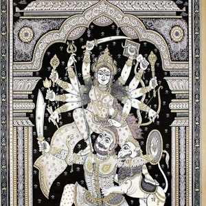 Pattachitra painting ,Goddess Durga defeat Demon Mahisura, Handmade Wall Art Tapestry,Indian Traditional painting Folk art Personalised Gift