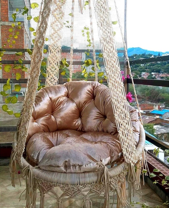 Macrame Swing Chair Garden swing Macrame handmade Swing Hammock Swing Hanging Chair Egg Relax Chair Swing Indoor Hammock with Cushion