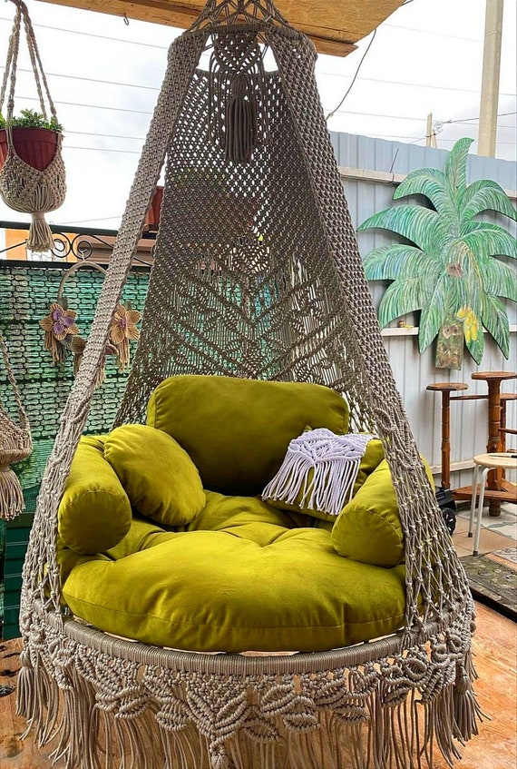 Macrame Swing Chair Macrame Hanging Chair Macrame Round Swing Hammock Swings Hanging Chair Swing Set hammock Chair boho Swing Chair Etsy