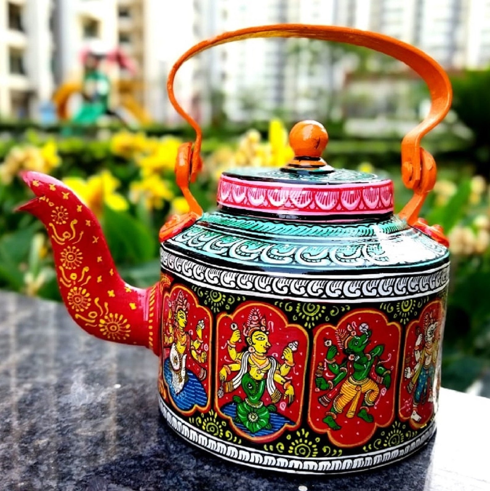 Teapot,dashavatar Teapot, Handmade Teapot,hand Painted Tea Kettle,large