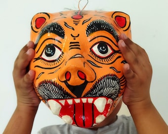 Handmade Orange Tiger Mask, Bengal Jungle Wall Decor