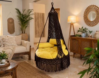 BLACK colour Macrame Swing, Macrame Hanging Chair, Patio Swing, Hammock Swing, Indoor Chair, Swing Chair, Hammock Swing , Garden Swing