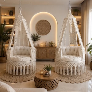 Macrame Double seated Swing, Macrame Hanging Chair, Macrame Porch Swing Bed, Hammock Chair, Macrame Outdoor Swing, Luxurious Rocking chair