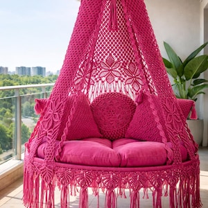 Macrame Double seated Swing, Macrame Hanging Chair, Macrame Porch Swing Bed, Hammock Chair, Macrame Outdoor Swing, Luxurious Rocking chair