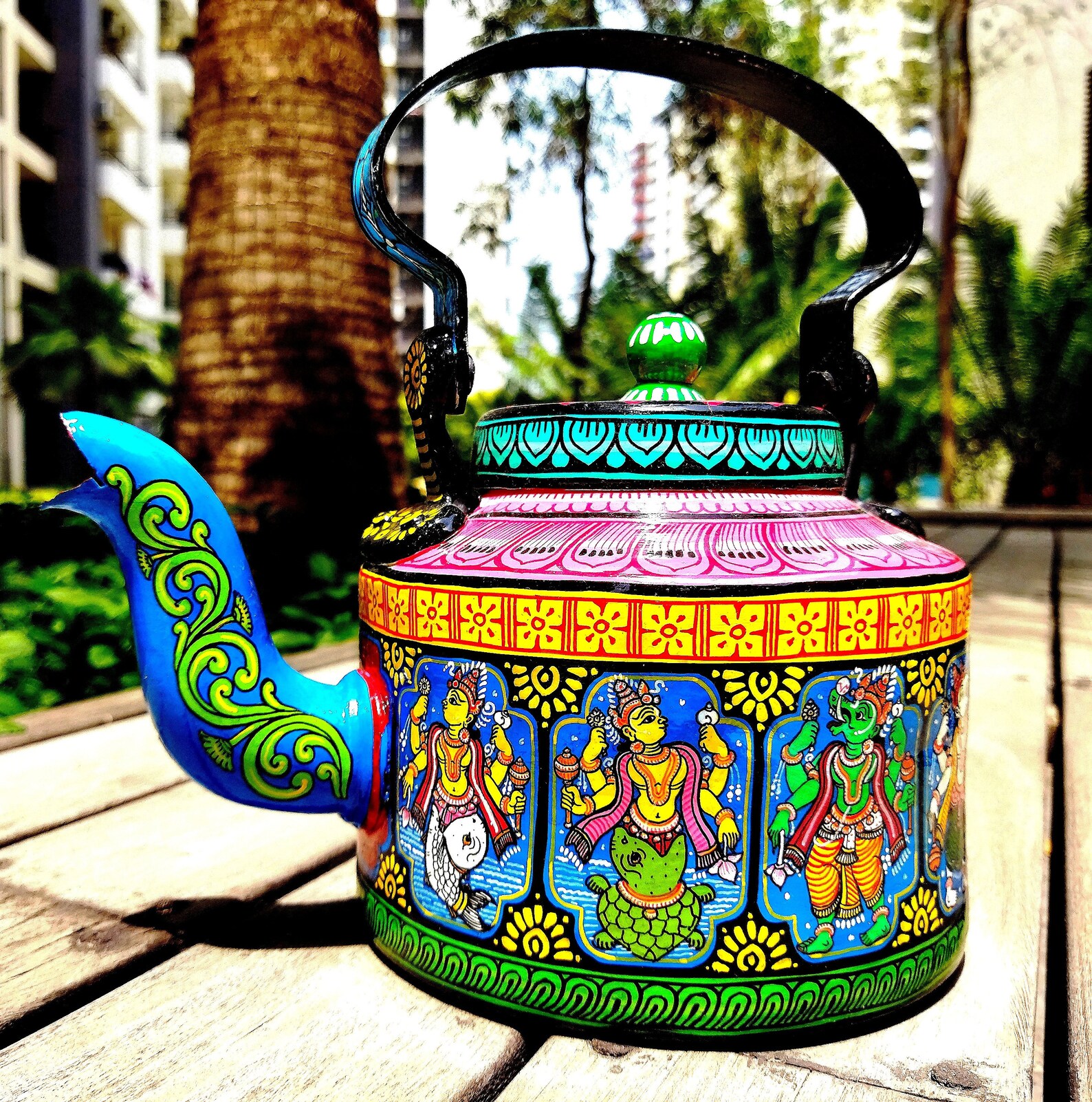 Handpainted Indian Kettle Teapot Unique Blue Vintage Indian Etsy