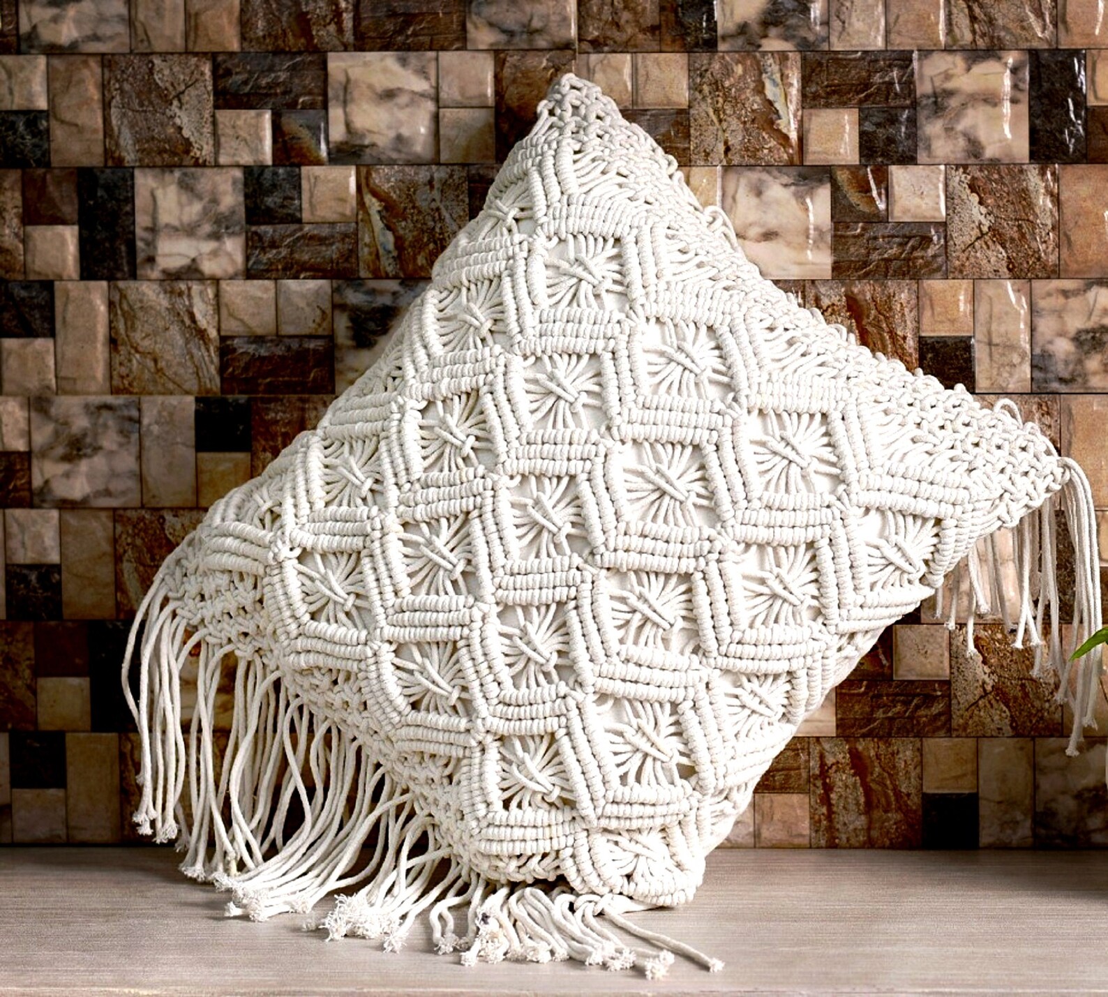 Macrame Cushion Cover 18 18 Inch Boho Macrame Pillow Cover Etsy