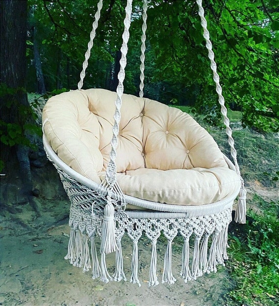 Unbranded Double Boho Tassel Nest Hammock Swing Chair For 2 Person Indoor/Outdoor