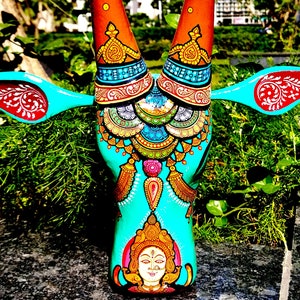 Cow Head Wooden Handpainted, Bull Head, Hand Painted Indian Goddess Durga , Vintage Wood Hindu Nandi Cow, Wooden Cow Wall Hanging Nandi Bull
