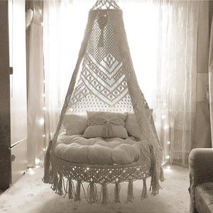 Handgefertigter Hängestuhl, Makramee-Hängesessel, Makramee-Rundenschaukel, Hängemattenschaukeln, Hängesessel, Schaukelset, Hängematte, Boho-Schaukelstuhl