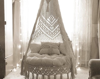 Handmade Hammock chair, Luxurious Rocking chair ,Macrame Hanging Chair, Macrame Round Swing ,Hammock, Swing Set ,Boho hammock Home decor