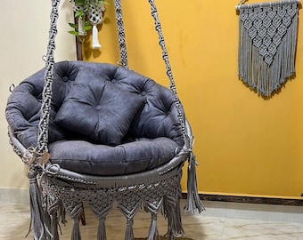 Macrame Swing Chair,Garden swing,,Macrame handmade Swing, Hammock Swing, Hanging Chair, Egg Relax Chair, Swing, Indoor Hammock with Cushion