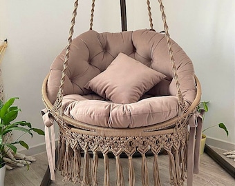 Macrame Patio Double Swing Handmade Macrame Swing Chair, Boho Hanging Hammock, Indoor Outdoor Swing, Macrame Hanging Swing, Hammock Chair,