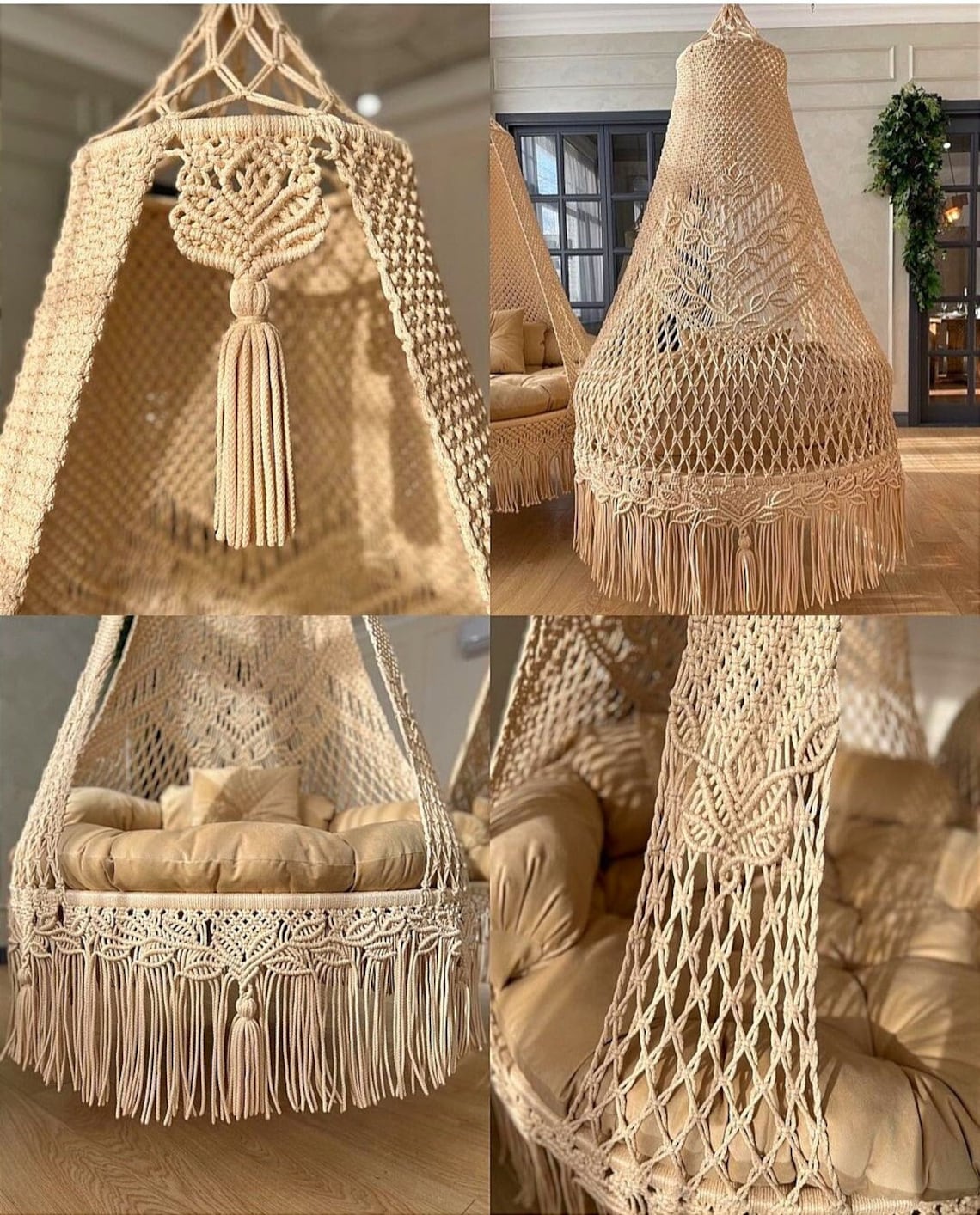 Macrame Double Seated Swing, Macrame Hanging Chair, Macrame Patio Swing ...