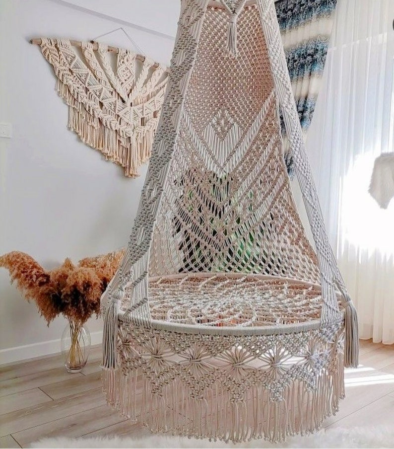 Macrame Swing Chair Macrame Hanging Chair Macrame Round Etsy