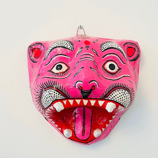 Máscara de tigre/Máscara de tigre de Bengala/Decoración de la jungla Máscara de tigre, Máscara hecha a mano, Decoración de pared/Cabeza de animal/Papel maché de tigre de Bengala/Decoración de fiesta/Cabeza de tigre