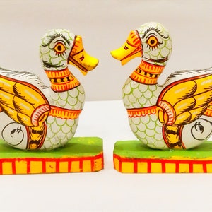 Wooden Duck Toy/ A Set 2 Wooden Toy/ White Duck/ Wooden Bird/Goose Figurine/ Hand Carved Painted Wooden Animal/ Golu Doll/Duck Figurine Gift