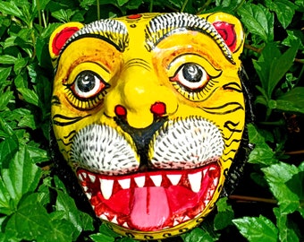 Masque de tigre| Masque Tigre du Bengale| Masque de tigre décor jungle, masque fait main, décoration murale/tête d'animal/tigre du Bengale en papier mâché/décor de fête/TigerHead