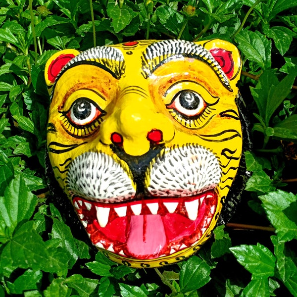 Masque de tigre| Masque Tigre du Bengale| Masque de tigre décor jungle, masque fait main, décoration murale/tête d'animal/tigre du Bengale en papier mâché/décor de fête/TigerHead