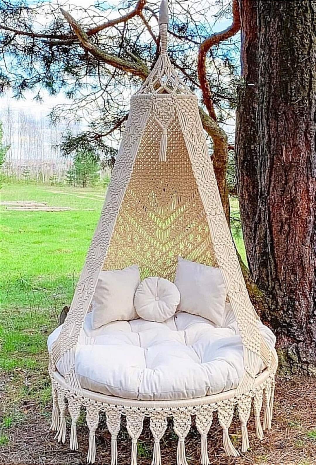 Macrame Double Seated Swing, Macrame Hanging Chair, Macrame Porch Swing ...