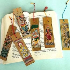 Decorated Indian Pattachitra Hand made Book mark/Set of 10 Hand made Palm leaf/ Eco Printed Book mark/ Symbol peace prosperity/TeacherGift