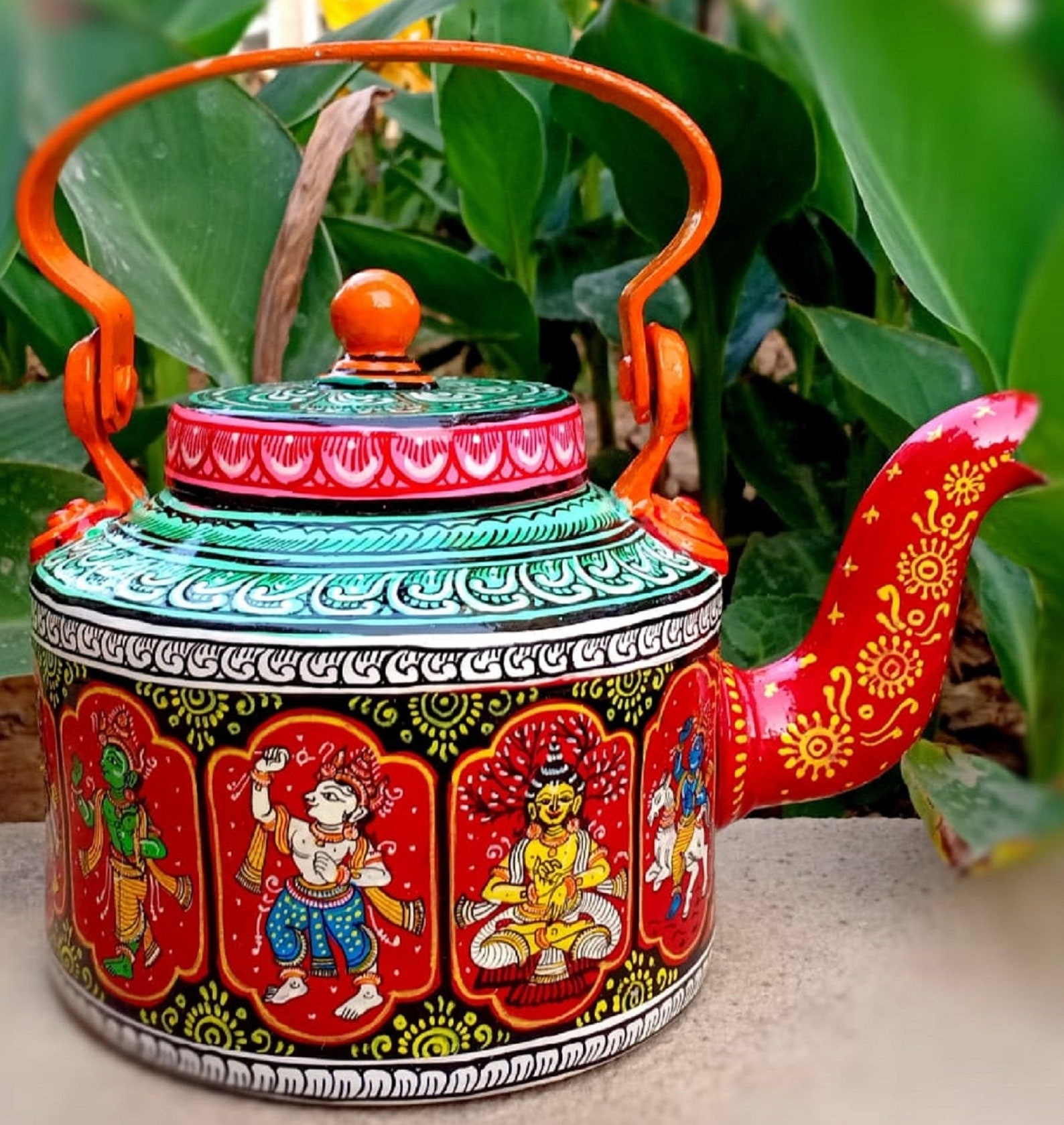 Teapot,dashavatar Teapot, Handmade Teapot,hand Painted Tea Kettle,large